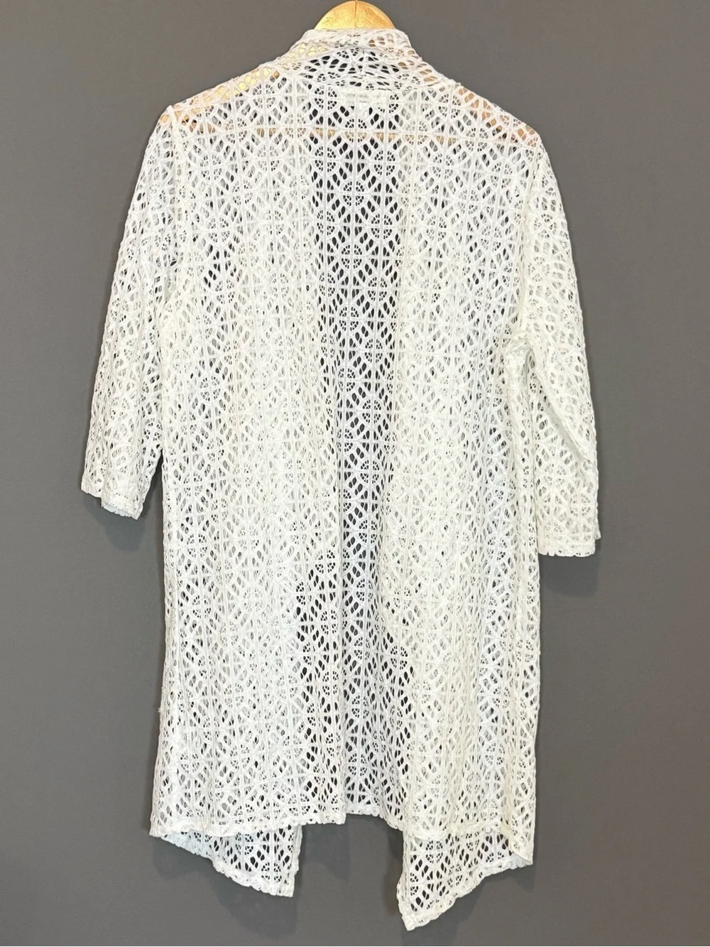 Shannon Ford New York Lace Crochet Duster Cardigan Cover Up White 1X